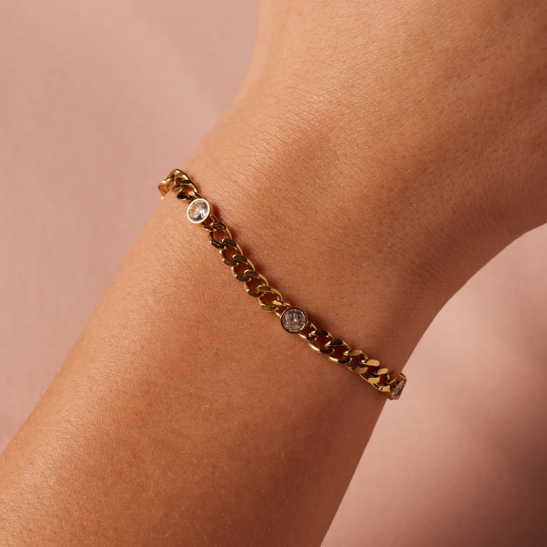 Edelstahl-Fantasiearmband mit rundem Anhänger und Zirkonia für Damen