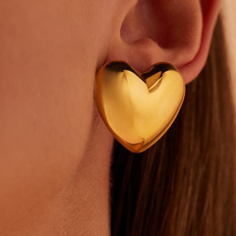 Stainless steel goldplated oorknoppen hart voor dames