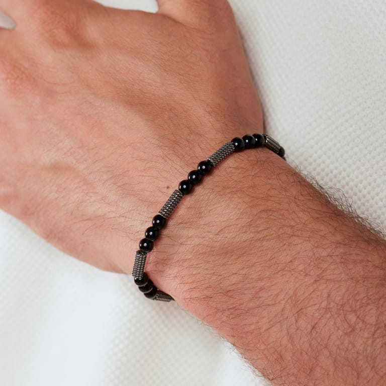 Stainless steel herenkralenarmband zwarte schelpparel