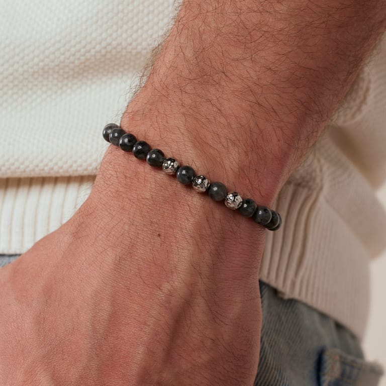 Stainless steel herenkralenarmband labradoriet