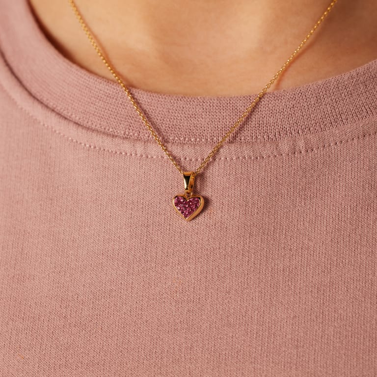 Silberne goldbeschichtete Kinderkette Herz mit rosa Kristall