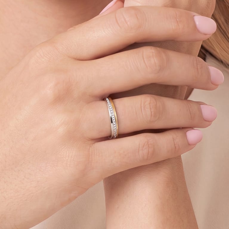 Stalen bicolor liefdesring met zirkonia