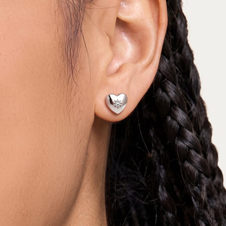Stainless steel oorknoppen hart met kristal voor dames