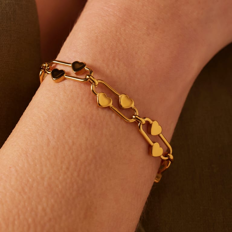 Stalen goldplated armband schakel hart