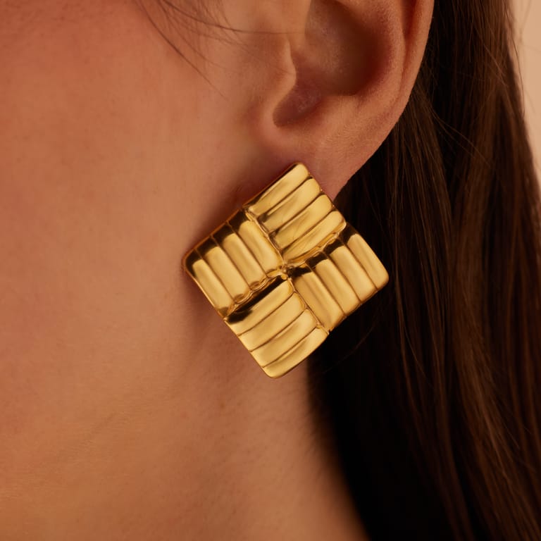 Stalen goldplated oorknoppen ruit
