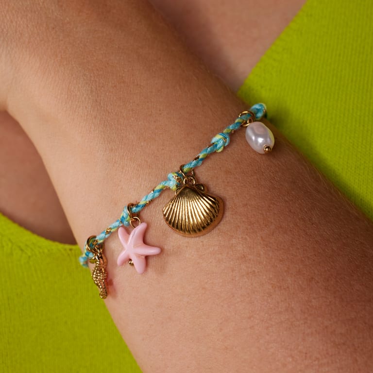 Stainless steel bedelarmband blauw schelp voor dames