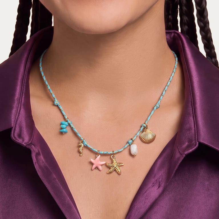 Edelstahlkette blau mit Anhängern für Damen