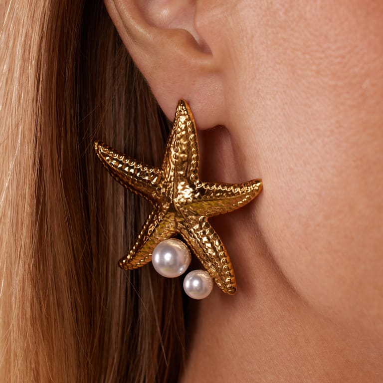 Edelstahl-Ohrstecker Seestern mit Perle für Damen
