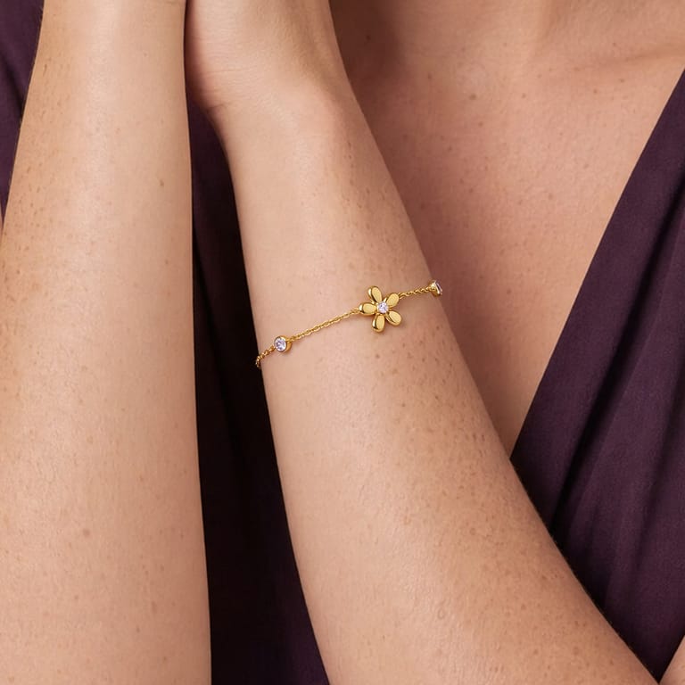 Edelstahl-Armband mit Blumenmotiv und Zirkonia für Damen