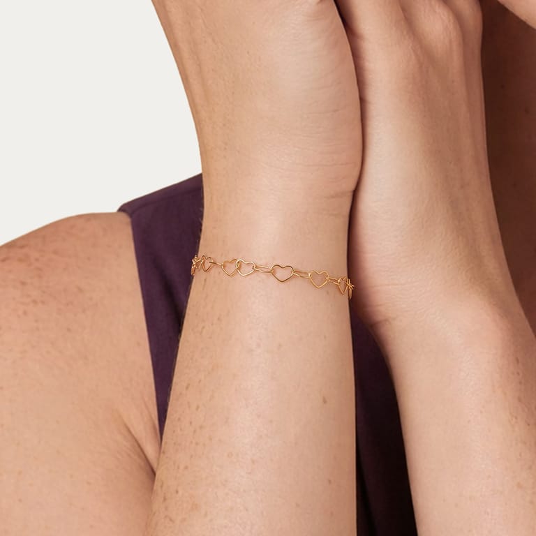 Edelstahl goldbeschichtetes Armband mit Herzglieder für Damen