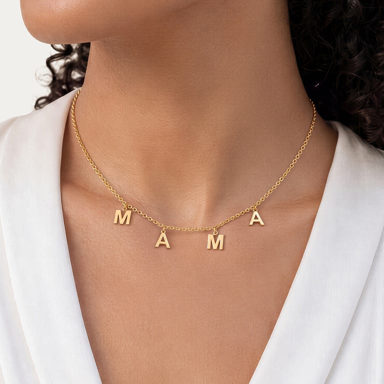 Edelstahl goldbeschichtete Kette mit Anhänger Mama für Damen