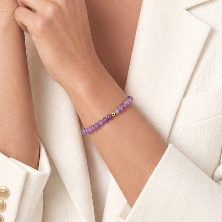 Edelstahl goldbeschichtetes Perlenarmband mit Amethyst für Damen