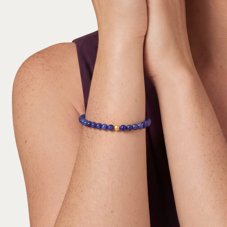 RVS vergulde kralenarmband met lapis lazuli voor dames
