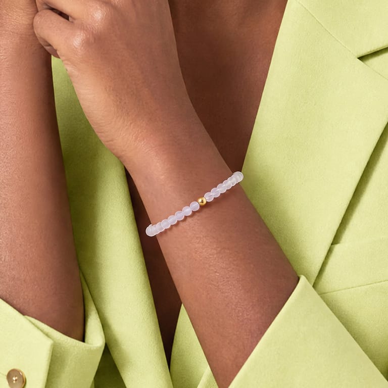RVS goudvergulde kralenarmband met transparante kwarts voor dames