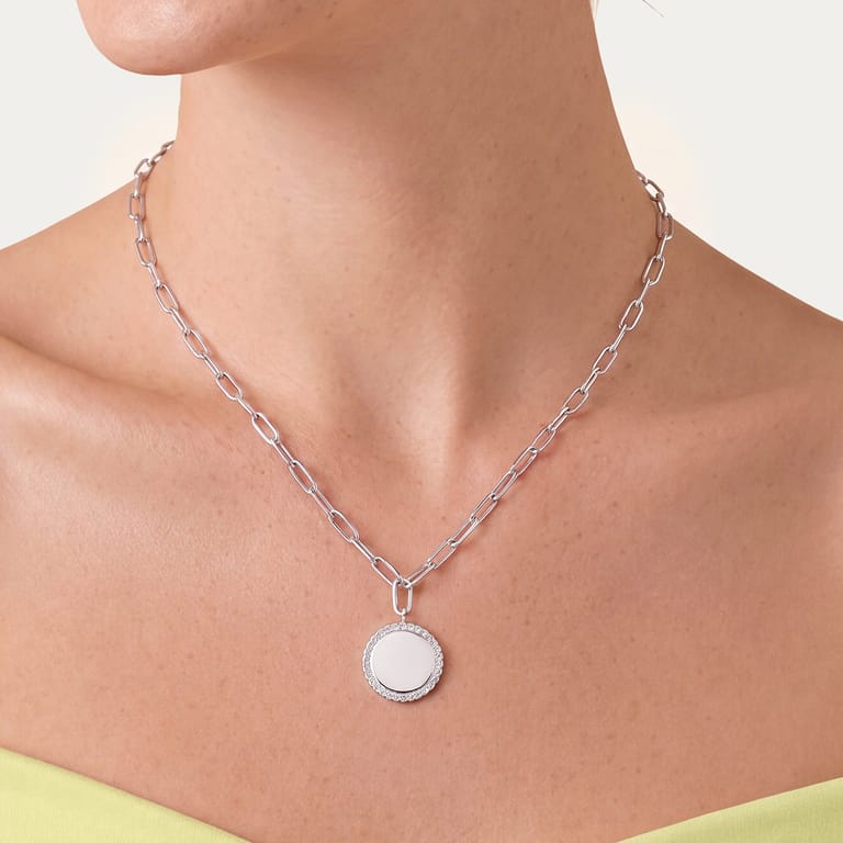 Edelstahlkette mit Anhänger, Gravurplättchen und Kristall für Damen