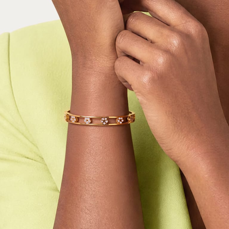 Stainless steel goldplated bangle met kristal voor dames