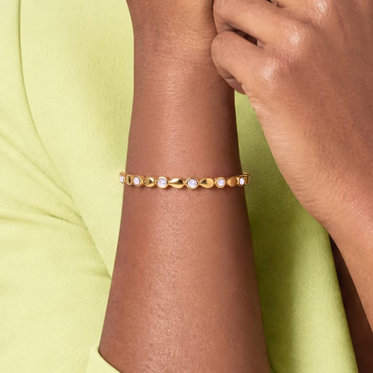 Stainless steel goldplated bangle met kristal voor dames