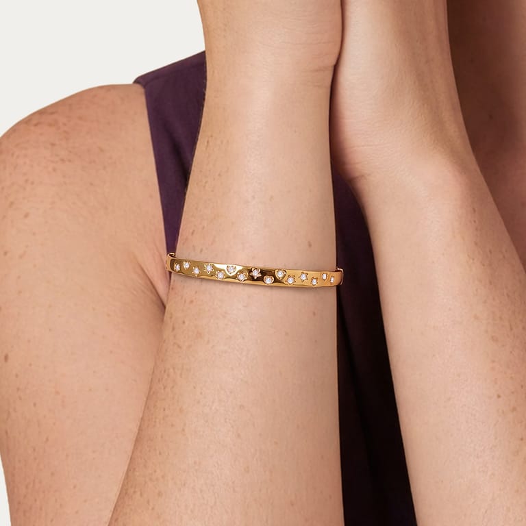 Stainless steel goldplated bangle met kristal voor dames