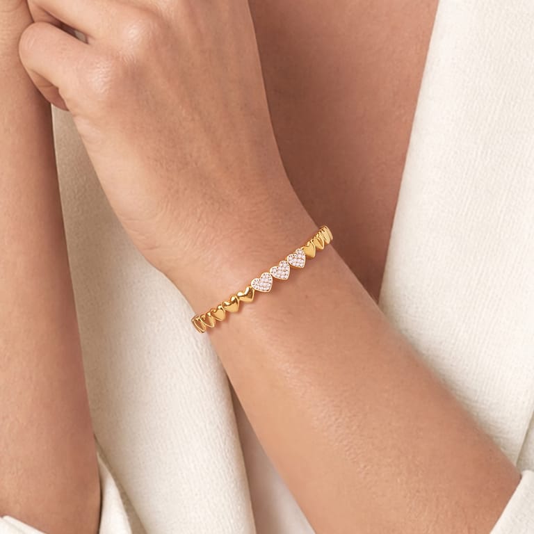 Stainless steel goldplated bangle hart met kristal voor dames