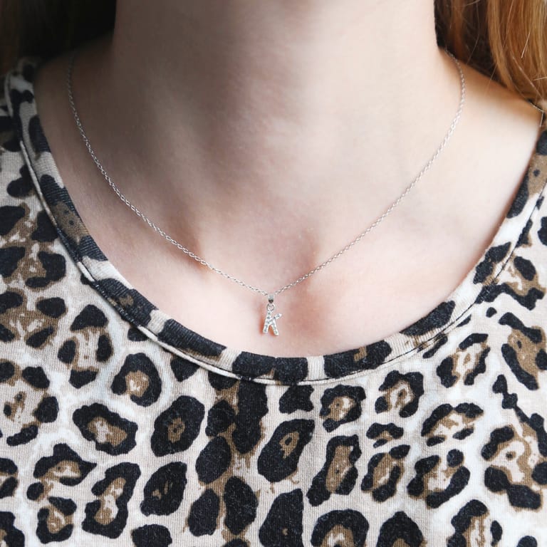 Kinder-Halskette, 925 Silber, Initialen mit weißem Kristall