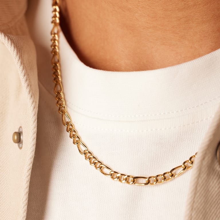 Gerecycled stainless steel goldplated ketting met figaroschakel voor heren