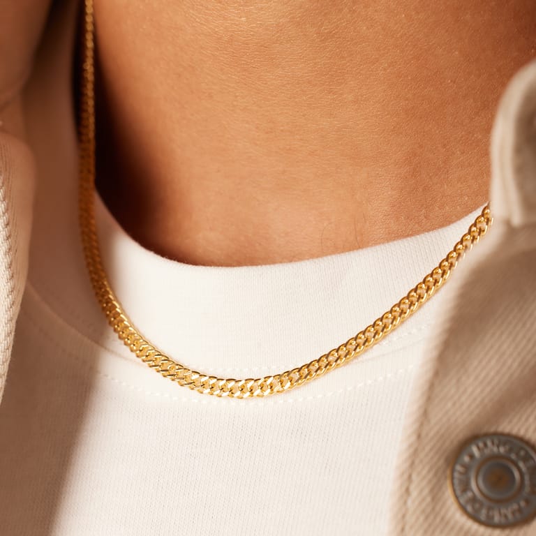Gerecycleerde zilveren goldplated ketting met dubbele gourmet schakel