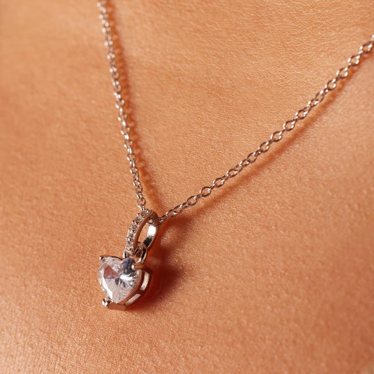 Zilveren ketting met hanger hart zirkonia