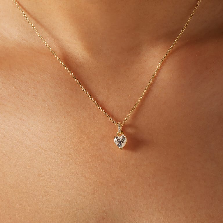 Zilveren goldplated ketting met hanger hart met zirkonia voor dames