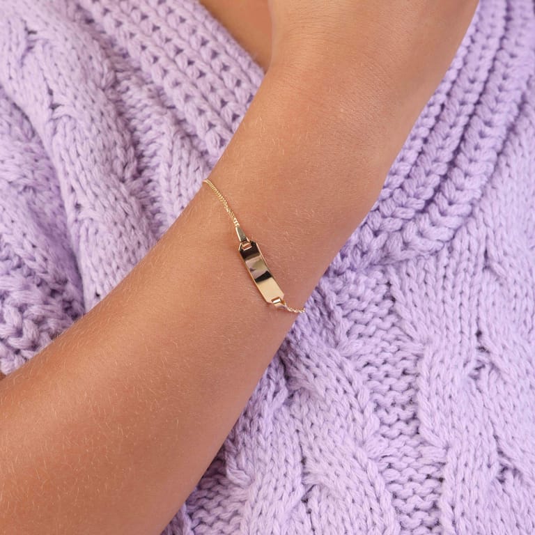 Kinder-Plattenarmband, 585 Gelbgold, Gourmet-Kettenglieder