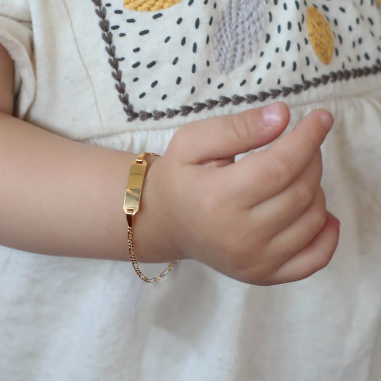 Kinder-Plättchenarmband, 585 Gelbgold, Figaroglieder