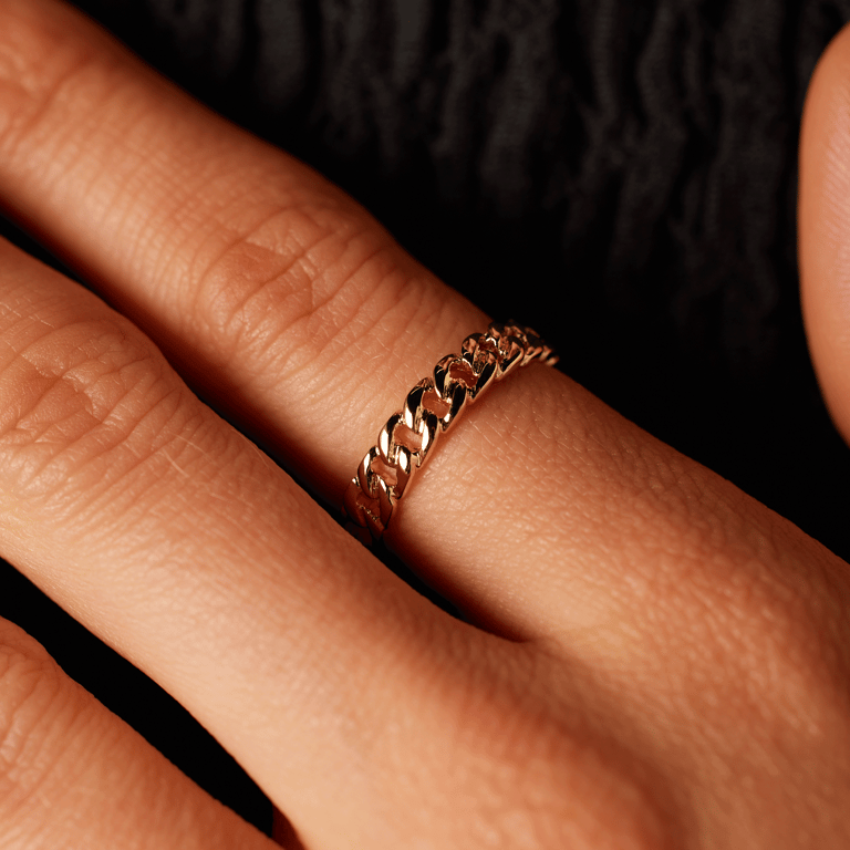 Zilveren goldplated ring gourmetschakel