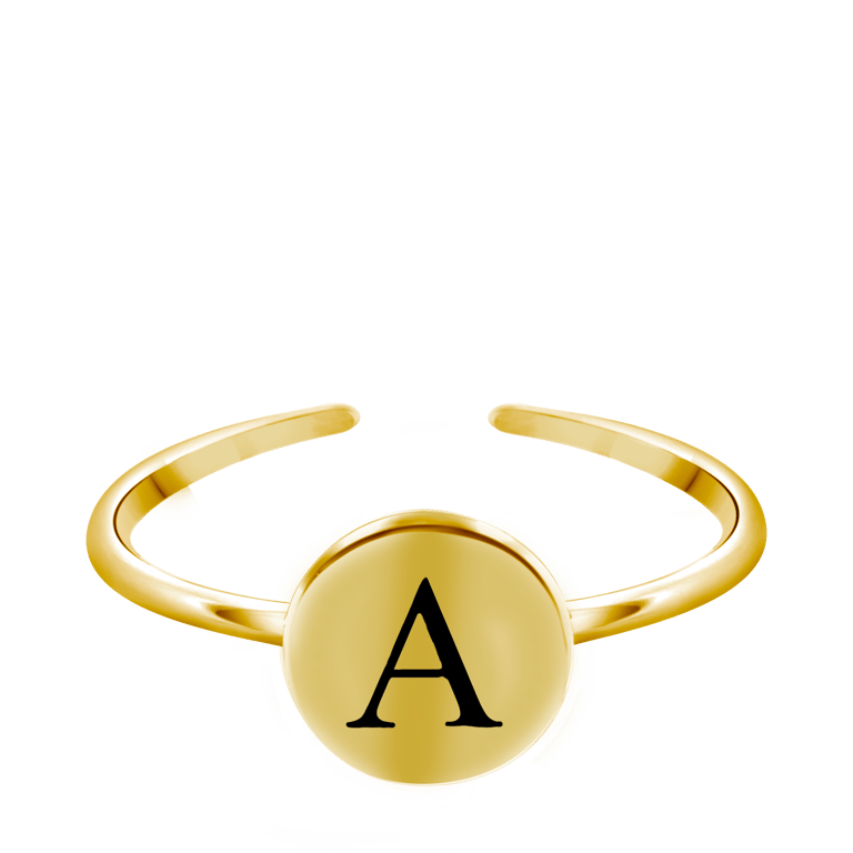 Zilver goldplated letter ring verstelbaar