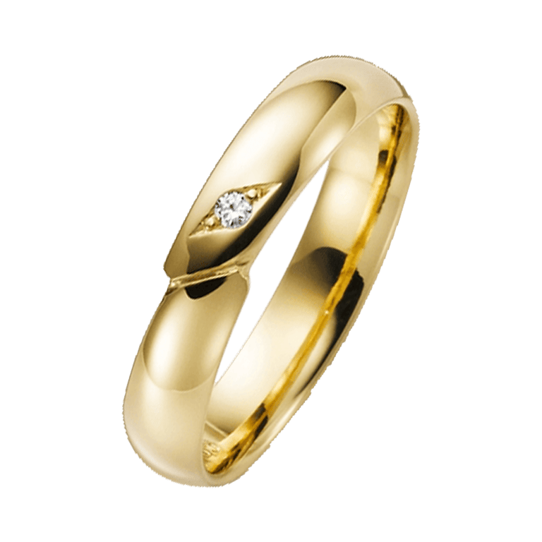 Phlox, gelbgoldener Trauring für Damen mit Diamant, 14 Karat, H19