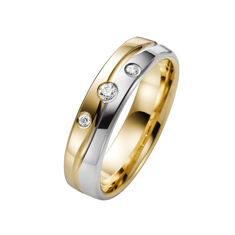 14K trouwring geel/wit met diamant Iris Dames H34