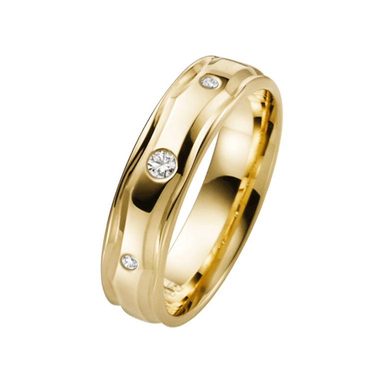 Sunflower, gelbgoldener Trauring mit Diamant, 14 Karat, H71