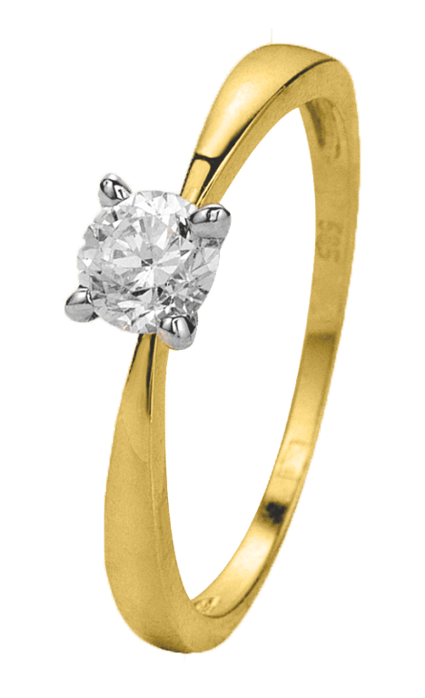 14 Karaat geelgouden ring solitair met zirkonia