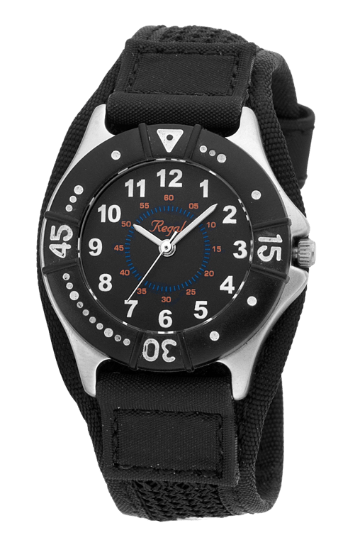 Regal-Kinderuhr für Jungen mit schwarzem Lederarmband R28860-217