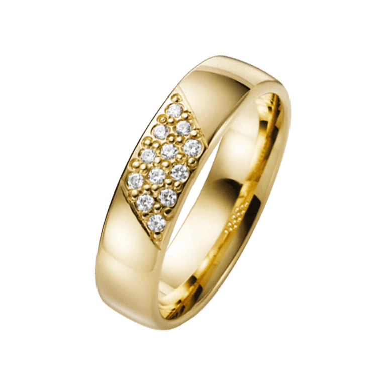 14K geelgouden trouwring diamant Pioenroos H75