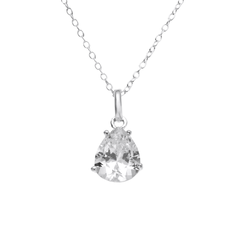 Silberne Halskette mit Tropfen mit Zirkonia