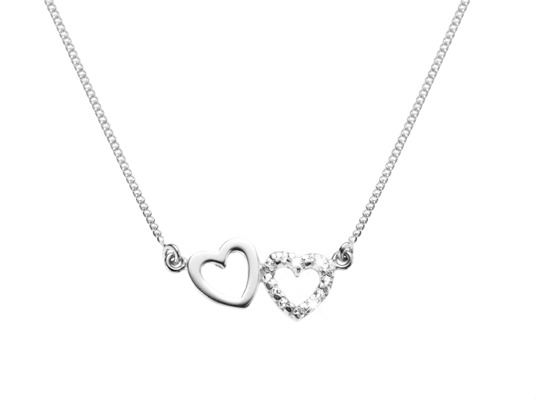 Halskette, 925 Silber, Herzchen, mit Zirkonia