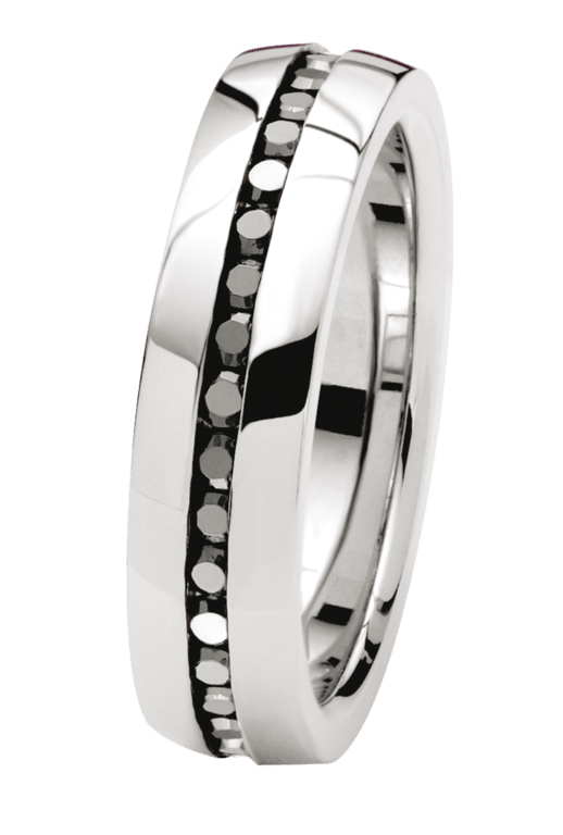 Gerecycled stalen ring met zwarte zirkonia