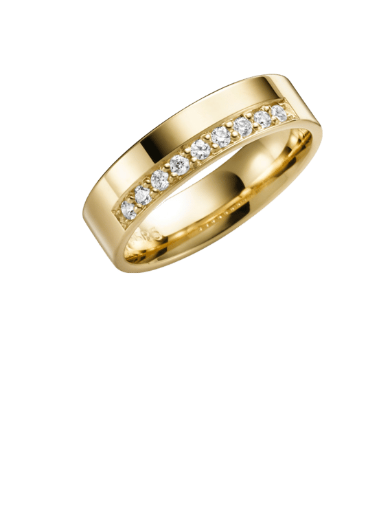 Bluebell Line, gelbgoldener Trauring mit Diamant, 14 Karat, H77