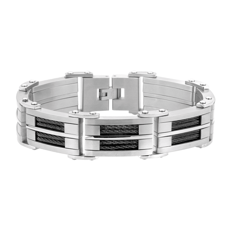 Gerecycled stainless steel herenarmband zwarte kabel