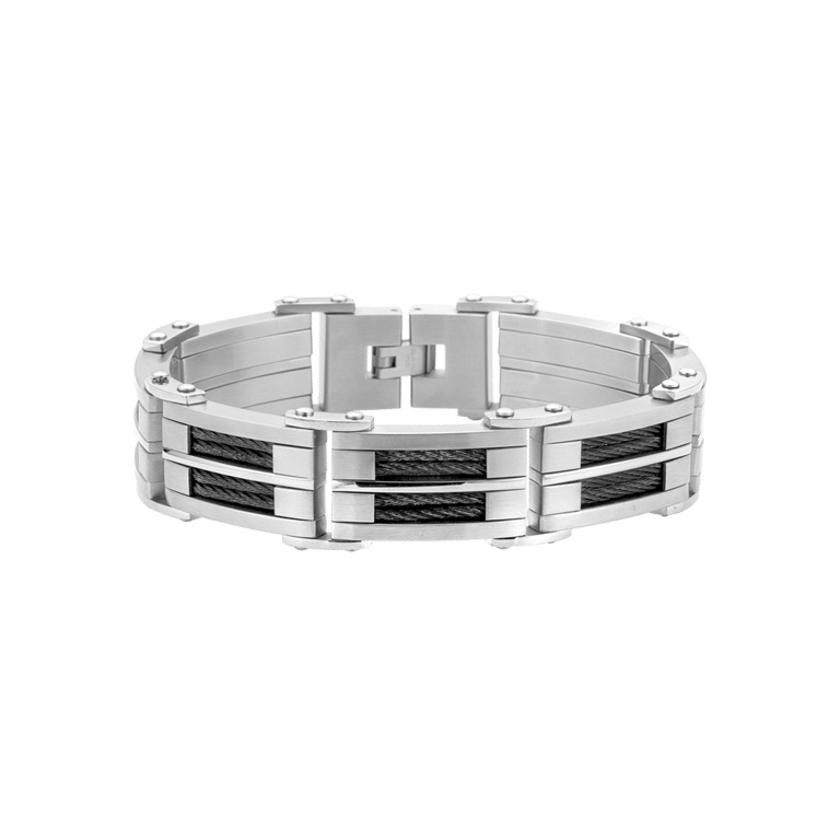 Gerecycleerd stalen herenarmband zwarte kabel