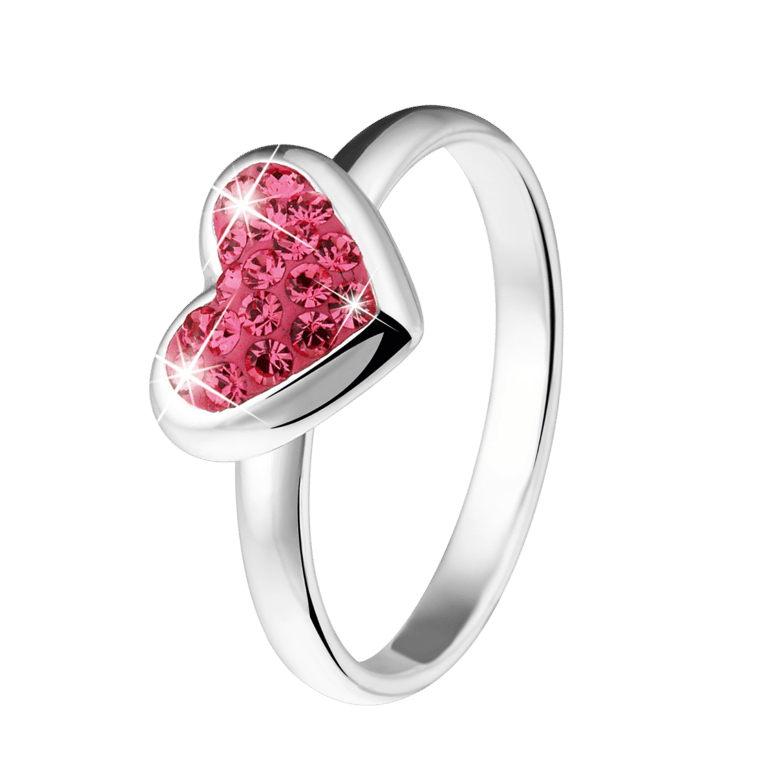Zilveren goldplated kinderring met roze kristal