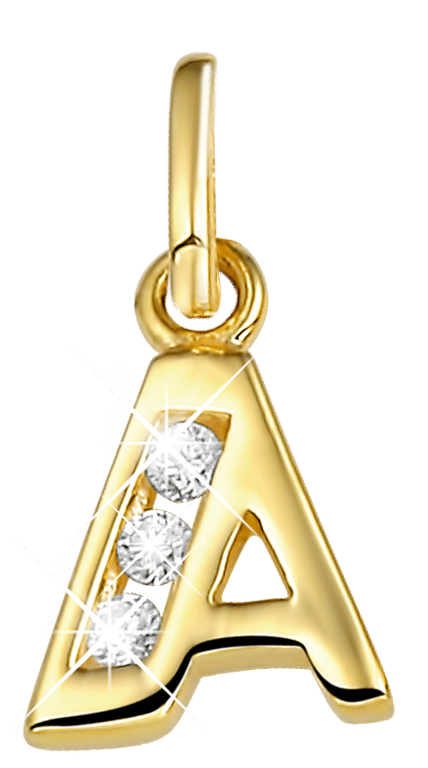 14 karaat geelgouden letterhanger met zirkonia