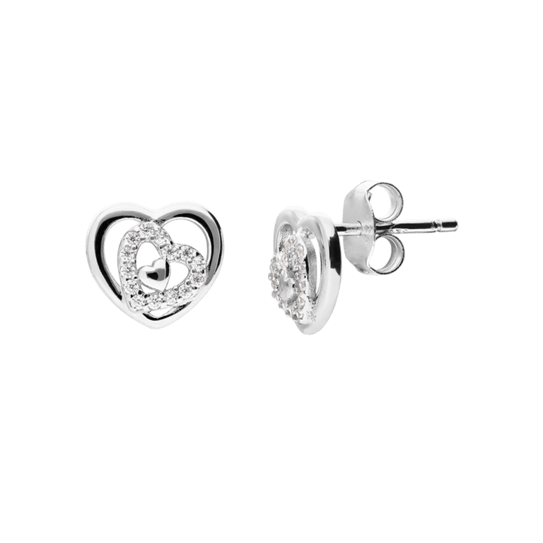 Ohrringe, 925 Silber, Herz mit Zirkonia