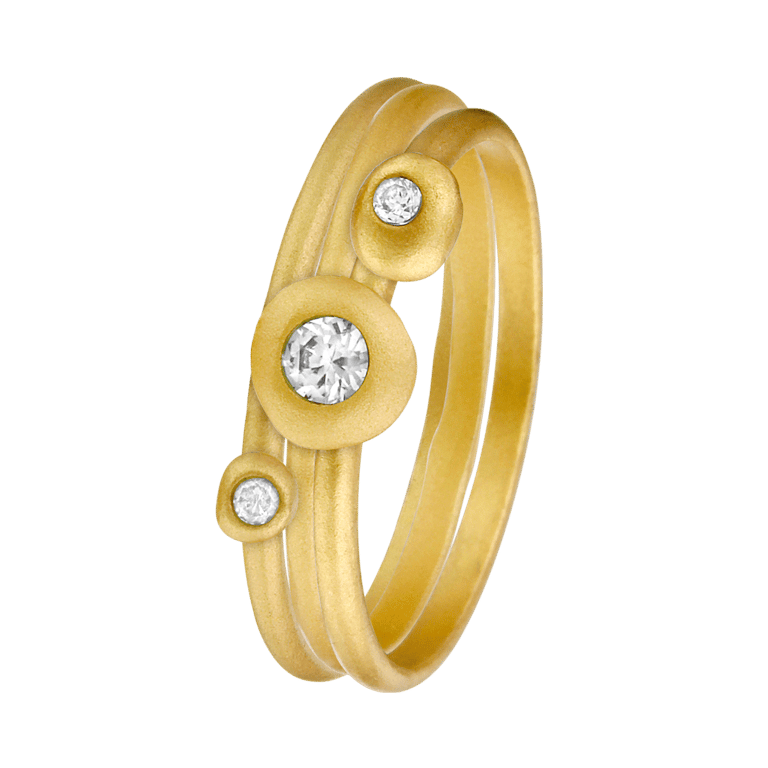 Vergoldetes Vintage-Ringset von Eve mit 3 Ringen mit Zirkonia