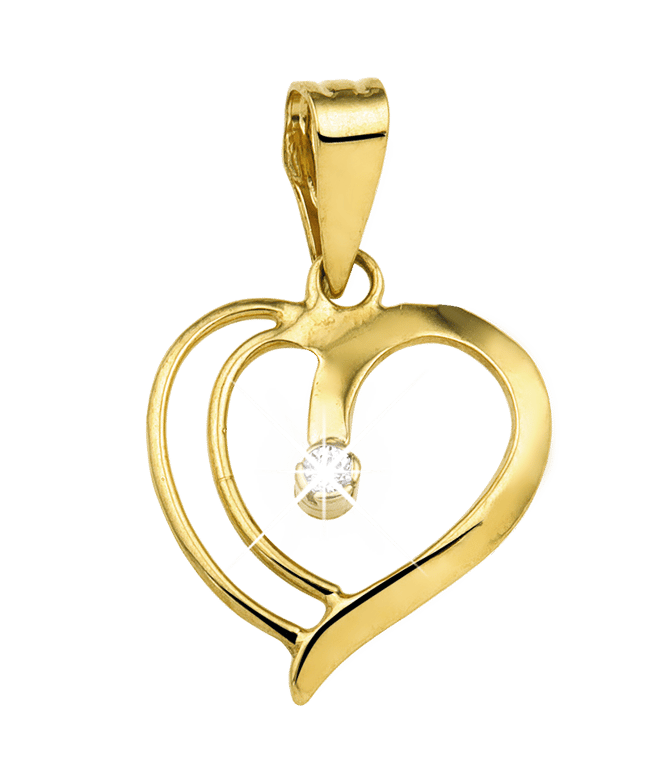 14 karaat geelgouden hanger hart met diamant 0,02ct