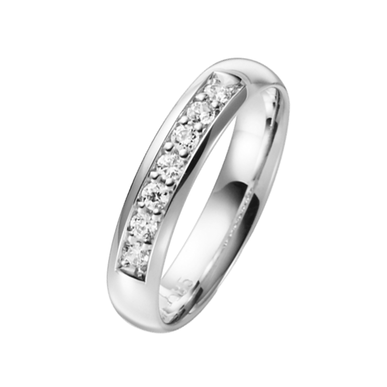 Phlox Line, Trauring aus 14-karätigem Weißgold mit Diamant, H95